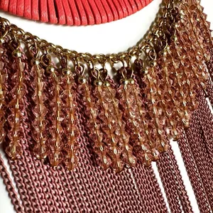 Pink beaded chain statement necklace thumbnail 5