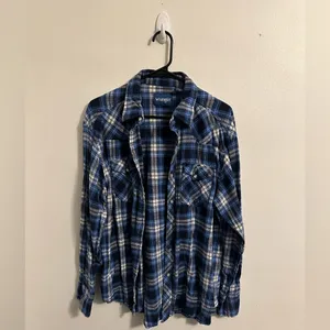 Wrangler Womens Long Sleeve Western Blue Plaid Pearl Snap Shirt Large thumbnail 2