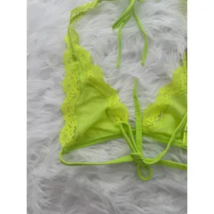 Skims Summer Mesh Lace Plunge Halter Bralette Green Highlighter Size XS thumbnail 6