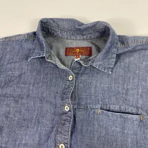 7 For‎ All Mankind Shirt Womens Small Blue Denim Ombre Tencel Linen Button Front thumbnail 2