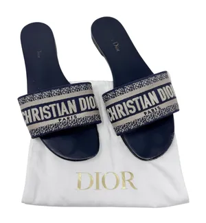 CHRISTIAN DIOR Dway Navy Blue Slide Sandal Embroidered Logo EU 40.5 US 10.5 thumbnail 1