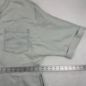Mumu Denim Chambray‎ Band Collar Button Down Shirt Top Light Wash Size M READ thumbnail 3