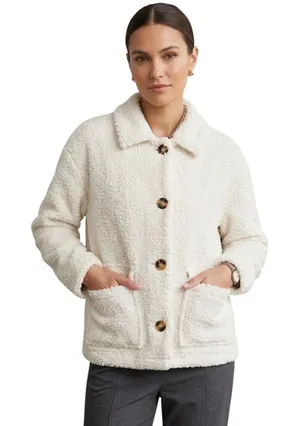 Sanctuary‎ Ivory Teddy Bear Fleece Jacket Faux Shearling Shacket Size Medium thumbnail 1