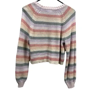 American Eagle Cropped Pastel Rainbow Striped Cotton Acrylic Knit Sweater XS thumbnail 5