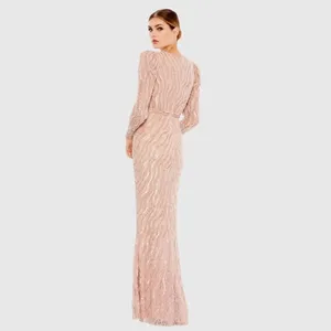 Mac Duggal Pink Size 8 Sequin Beaded Plunge Neck Long Sleeve Trumpet Gown Dress thumbnail 4