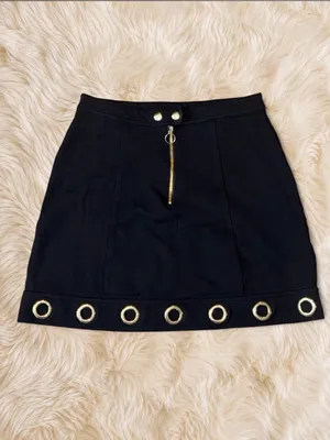 Marilyn Monroe Black Gold Grommet Zip Mini Skirt Size M Y2K Moto Grunge thumbnail 4