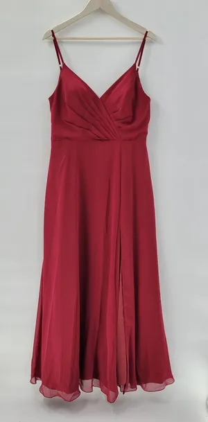 Azazie Gown Womens Large Red Pleated Chiffon High Slit Prom Bridesmaid Dress thumbnail 1