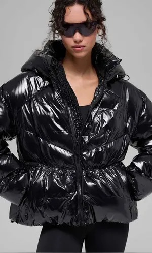 Alo Yoga Glossy Stunner Puffer Hooded Jacket Fall Coat Black Size XS thumbnail 1