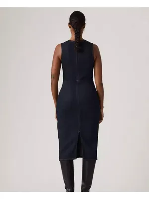 New Levi's M Denim Column Midi Dress Fem Fatale Dark Wash Size Medium thumbnail 3