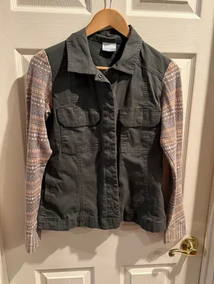 Columbia Safe Green Denim Knit Utility Jacket with Southwestern Aztec print thumbnail 1