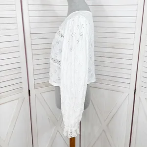 Zara Eyelet Balloon Sleeve Crop Top Shirt White Medium Cottagecore‎ Boho Country thumbnail 3