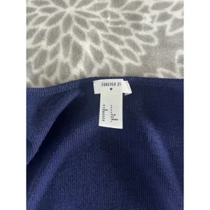 Forever 21 Y2K Ribbed Knit Crop Top Small Lettuce Hem Navy Blue Soft Girl Indie Festival thumbnail 2