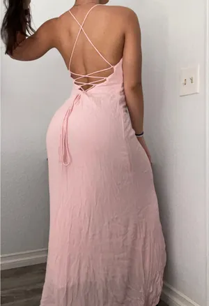 Baby Pink Long Naked Back Dress thumbnail 4