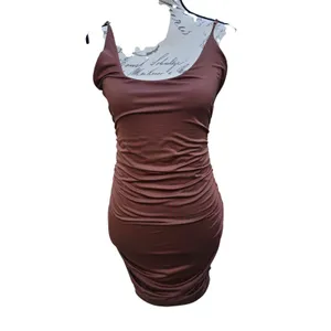 Oh Polly 37Y Chocolate Brown Ruched Bodycon Mini Dress Adjustable Straps US‎ 8 thumbnail 2