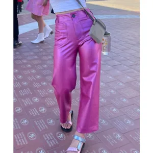 MAEVE The Colette Cropped Wide Leg Vegan Leather Pants in Rose Size 29 thumbnail 3