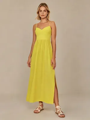 NWOT Farm Rio Linen Blend Yellow Sleeveless Midi Dress Size L thumbnail 5