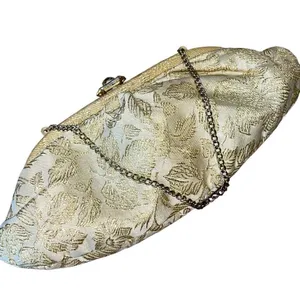 Vintage 1950’s Womens Metallic Jacquard Chain Handle Clutch and Gloves Gold Crea thumbnail 6