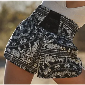 FP Movement Free People Bandana Paisley Running Athletic Shorts Black Cream L thumbnail 11