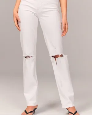 Abercrombie & Fitch Women's White Straight Leg Jeans thumbnail 2
