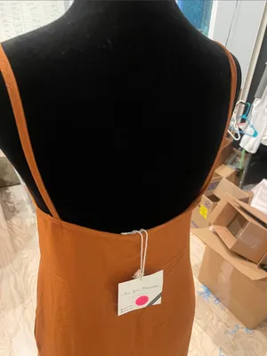 See You Monday Women’s Spaghetti Strap Ruched Front Midi Dress - Rusty Orange small new thumbnail 3