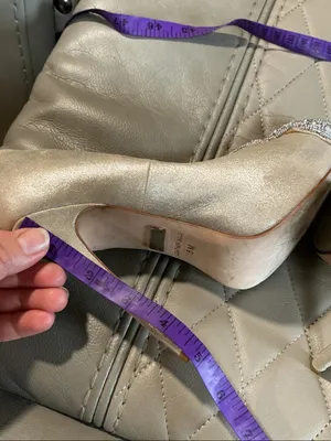 Badgley Mischka Ivory Champagne Satin Peep-Toe Heels with Crystal Bow Accent thumbnail 6