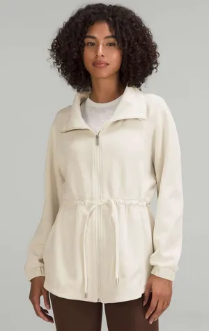 Lululemon Sz 14‎ Softstreme Cinch Waist Jacket Full Zip White Opal Bone Hooded thumbnail 1