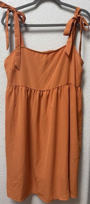 Shein Orange Babydoll Dress Tie Shoulder Straps Sz XXL Vacation Resort Boho thumbnail 1
