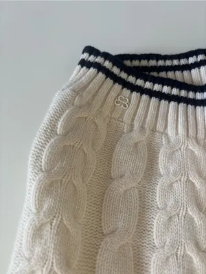 Sunday Best Merino Wool Cream Cable Knit V-Neck Sweater Vest thumbnail 3