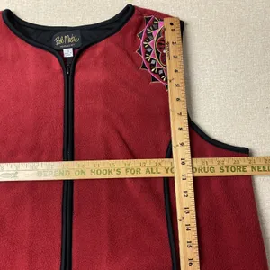 Bob Mackie Red Vest Wearable Art Women's XL Embroidered Pocket Full zip Up Artsy thumbnail 10
