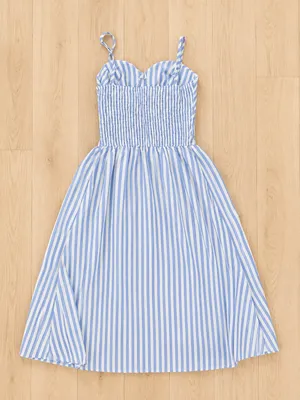 Women's Blue White Striped Sleeveless Spaghetti Strap Midi Dress S thumbnail 2