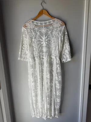 Floral Sheer Lace Cottagecore Tie Front Kimono Duster Cotton Blend thumbnail 4
