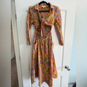 House of Harlow 1960 Yellow Floral Tie-Front Midi Dress thumbnail 3