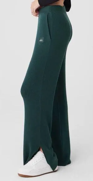 NWT Alo Yoga Knit High Waist Salana Wide Leg Pant Midnight Green Size S thumbnail 1