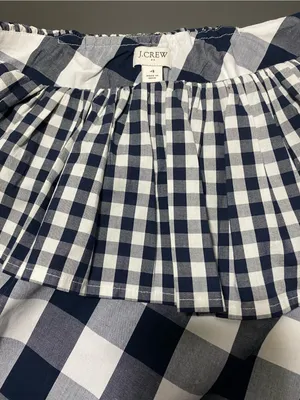J. Crew Navy and White Gingham Ruffle One Shoulder Blouse Top Sz-4 NWT thumbnail 5