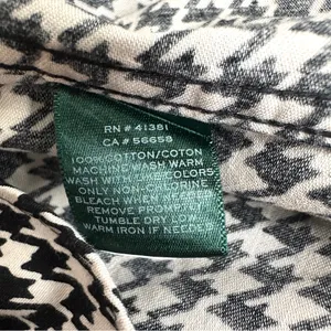 Lauren Ralph Lauren Houndstooth Top S Black Ivory Cotton Non Iron Button Up thumbnail 6