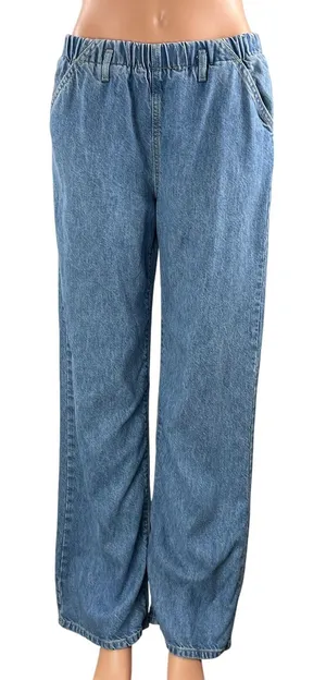 Zara Women's Blue Elastic Waist High Rise Straight Relaxed Denim Jeans Size 4 thumbnail 1