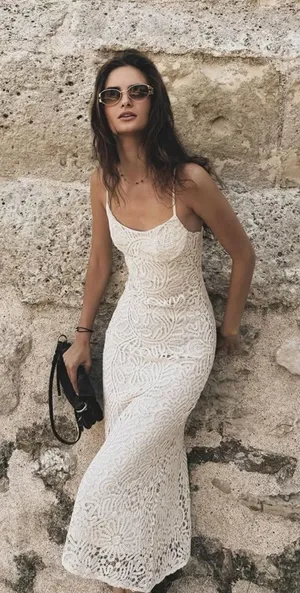 Bardot Adoni Crochet Midi Dress in Light Beige thumbnail 1