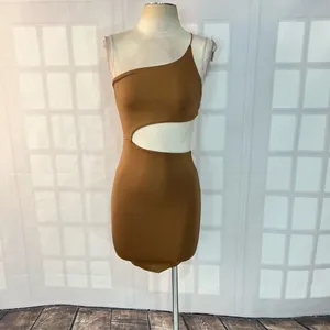 Princess Polly MIA ASYMMETRICAL MINI DRESS BROWN size 2 thumbnail 6