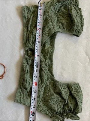 SheIn Sage Green Textured Two Piece Beach Set Wrap Skirt Puff Sleeve Top thumbnail 9