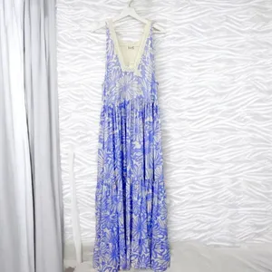 Free People Tiers For You Blue Floral Crochet Boho Maxi Slip Dress NWT thumbnail 3