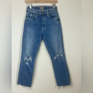 MOTHER The Tripper Ankle Fray Straight Leg Distressed Button Fly‎ Sz 27 thumbnail 2