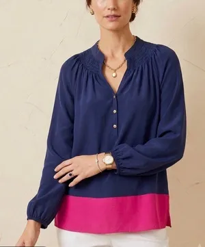 Lilly Pulitzer 100% silk colorblock Elsa blouse size small thumbnail 1