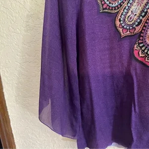 Chico's Top Purple 1‎ Women Embellished Sheer Bell Sleeve Boho thumbnail 5