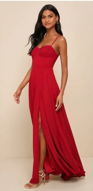 Lulus Cause for Commotion Red Pleated Bustier Maxi Dress thumbnail 1