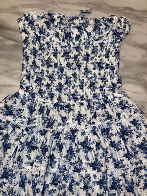 NWT Wild Fable Blue Floral Smocked Strapless Ruffled Mini Dress S thumbnail 2
