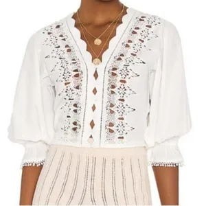 NWT Free People louella embroidered Blouse Color White IVORY Size S thumbnail 4
