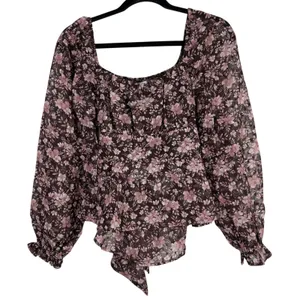 Francescas Brown Pink Floral Tie Back Balloon Sleeve Top Size‎ Small NWT $46 thumbnail 1
