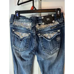 Miss Me Women's Bootcut Jeans Size 28 Blue Rhinestone Studded Flap Pocke… thumbnail 3