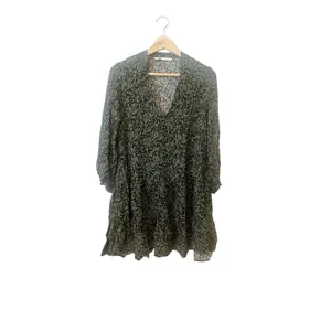 Zara Khaki Green Claris Printed‎ V-Neck Short Sleeve Dress Small thumbnail 2