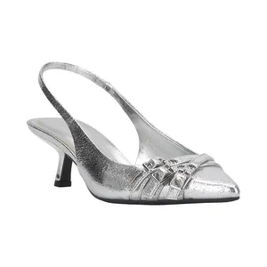 INC International Concepts Slingback Pumps Kitten Heels Silver Crinkle Gray 9.5M thumbnail 7